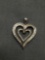 Two-Tier 17mm Tall 15mm Wide Sterling Silver Ribbon Heart Pendant w/ Round Faceted Diamond Accents