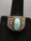 Rectangular 16x7mm Larimar Cabochon Center Handmade Detailed 21mm Wide Sterling Silver Ring Band