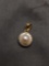 Round 5mm White Pearl Center Single Diamond Accented Halo Two-Tone Sterling Silver Pendant