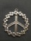 Round 36mm Diameter Flower Garland Framed Peace Sign Sterling Silver Pendant