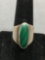 Oval 20x7mm Polished Malachite Cabochon Center High Polished Tapered Sterling Silver Ring Band
