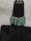 Organic Freeform Design Turquoise Inlaid 12mm Wide Sterling Silver Ring Band