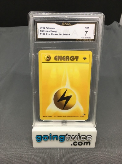 GMA Graded 1999 Pokemon Gym Heroes 1st Edition #130 LIGHTNING ENERGY Trading Card - NM 7