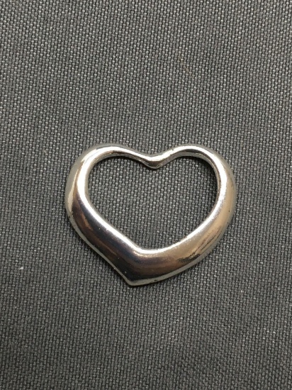 High Polished 18mm Wide 15mm Tall Sterling Silver Ribbon Heart Pendant