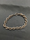 Medium Gauge Rope Link 7.5mm Wide 8in Long Sterling Silver Bracelet