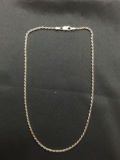 New High Polished Rope Link 2.0mm Wide 16in Long Italian Made Sterling Silver Chain