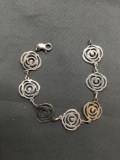 Tous Designer Round 16mm High Polished Rosebud Links 6in Long Sterling Silver Bracelet