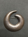 Tapered Rounded 35mm Diameter Sterling Silver Swirl Brooch