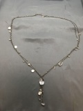 White Baroque Pearl & Tumbled Quartz Gem Station Double Stranded 36in Long Sterling Silver Drop