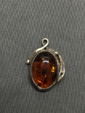 Oval 13x10mm Amber Cabochon Center Old Pawn Mexico Style Sterling Silver Pendant