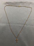 Curb Link 1.25mm Wide 18in Long 12kt Gold-Filled Chain w/ Matching 20x12m Floral Engraved Cross