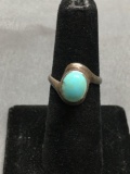 Oval 10x8mm Turquoise Cabochon Center Bypass Design Sterling Silver Ring Band