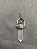 Crystal Faceted 25mm Long 6mm Wide Sterling Silver Wrapped Pendant