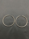 Rounded High Polished 50mm Diameter 2mm Wide Pair of Sterling Silver Hoop Earrings