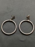 Rounded 31mm Diameter 3.0mm Wide Pair of Sterling Silver Dangle Hoop Earrings