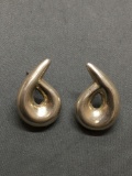 Mexican Made Puffy Teardrop Shaped 25mm Long 17mm Wide 3mm Deep Pair of Sterling Silver Earrings