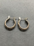 Filigree Decorated 14mm Diameter 4.0mm Wide Pair of Sterling Silver Hoop Earrings