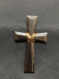 High Polished & Brush Finished 48mm Tall 28mm Wide Sterling Silver Signed Designer Cross Pendant w/