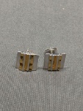 Square 10x10mm High Polished Pair of Sterling Silver Button Earrings w/ Gold-Tone Modern Design