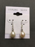 New! AAA Quality 1 1/8in Long 8.0mm Natural Freshwater Pearl Sterling Silver Drop Earrings