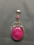 New! AAA Quality Detailed African Earth Mined Red Ruby w/ Rubellite Accent 2 1/8in Long Sterling