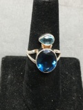 New! Gorgeous Faceted Blue Iolite Center Stone w/ Blue Topaz Accents Sterling Silver Ring Band-Size