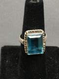 New! Pretty Rectangular Faceted Blue Topaz Sterling Silver Ring Band-Size 7