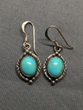 Old Pawn Native American Styled Pair of Sterling Silver 18mm Long Dangle Earrings w/ Oval 9x7mm