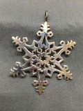 Signed Designer High Polished 52mm Diameter Detailed Snowflake Sterling Silver Pendant