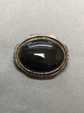 Oval 30x22mm Onyx Cabochon Center Vintage Design Sterling Silver Brooch