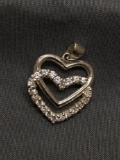 High Polished & Round Faceted CZ Accented Two-Tier Sterling Silver Heart Pendant