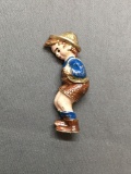 Creed Designer Enameled 40mm Long 18mm Wide Gold-Tone Dutch Boy Themed Sterling Silver Brooch