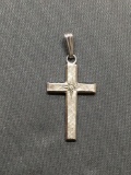 Textured Finished 25mm Tall 15mm Wide Sterling Silver Cross Pendant w/ Round 1.0mm Round Faceted