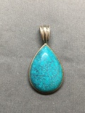 Teardrop Shaped 27x19mm Matrix Turquoise Cabochon Center 40mm Long Signed Designer Sterling Silver