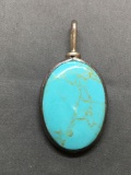 ATI Designer Mexican Handmade Sterling Silver Pendant w/ Oval 38x28mm Turquoise Cabochon Center