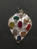 New! AAA Quality Gorgeous Multi-Colored Gemstone 2 2/4in Sterling Silver Pendant