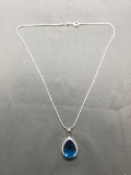 New! AAA Quality Gorgeous Faceted Swiss Blue Pear Shape Drop Sterling Silver Pendant w/ 18in Chain