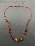 New! Gorgeous Multi-Color Infused Seashell Chips w/ Turquoise Accents & Red Seed Bead 20in Necklace