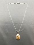 New! Amazing Detailed Golden Brown Mookaite Gemstone 1.25in Sterling Silver Pendant w/ 18in Chain