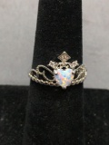 New! Beautiful Rainbow Opalite w/ CZ Accent Princess Crown Sterling Silver Ring Band-Size 6