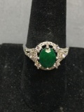 New! AAA Quality Gorgeous Earthmined African Oval Shape Emerald w/ White Topaz Halo Sterling Silver