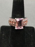 New! Gorgeous Faceted Pink Topaz Sterling Silver Ring Band-Size 6.5
