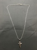 New! Beautiful Diamond Cut White Topaz Accented 1.25in Sterling Silver Cross Pendant w/ 18in Chain