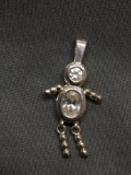 Dancing Boy Motif 33mm Tall Sterling Silver Pendant w/ Oval & Round Faceted CZ Centers