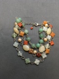 New! AAA Quality Gorgeous Four-Strand Rose Quartz, Carnelian, Aventurine, Jasper & Freshwater Pearl