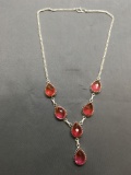 New! Gorgeous Bi-Color Faceted Multi Pinkish Colored S-Clasp 20in Long Sterling Silver Necklace