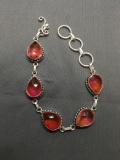 New! Gorgeous Bi-Color Faceted Multi Pinkish Colored 7-9in Sterling Silver Toggle Bracelet