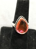 New! Gorgeous Bi-Color Faceted Multi Pinkish Colored Sterling Silver Ring Band-Size 7.5