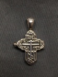 Celtic Cross Detailed 20mm Tall 18mm Wide Opening Prayer Box Sterling Silver Pendant