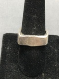 Rustic Hammer Finished Handmade 8mm Wide Squared Sterling Silver Ring Band